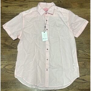 Robert Graham Borsi Linen Blend Short Sleeve Button Shirt Pink Flip Men's Sz L